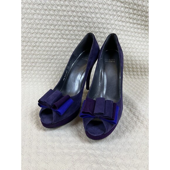 Stuart Weitzman Peep‎ Toe Heels Moda Suede Platform Bow | New No Box | Size 10 - Picture 1 of 13
